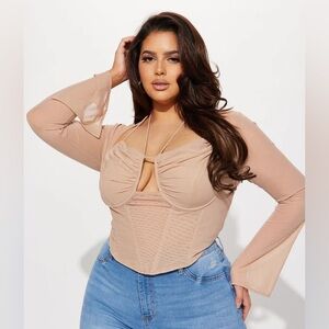 Nude Long Sleeve Mesh Corset Too